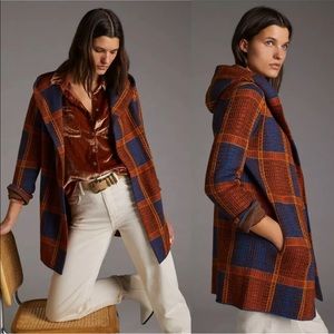 Anthropologie Field of Flowers Plaid Wool Sweater Coat Size Small